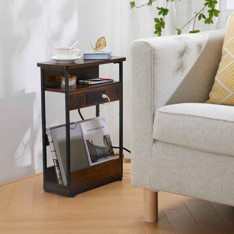 40cm W Metal Bedside Table, Brown/Black