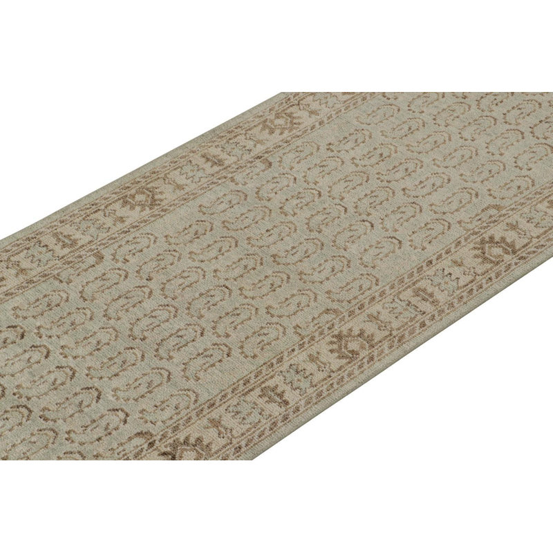Hand Knotted Geometric Area Rug, Runner 3' x 14'