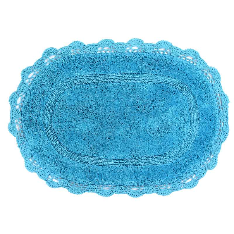 Winfree Cotton Non-Slip Bath Rug, Aqua Blue, 32" W x 20" L