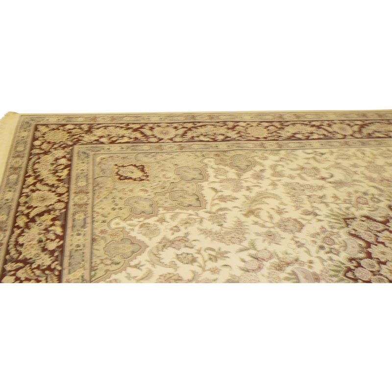 Tapis ivoire et rouge noué à la main de haute qualité