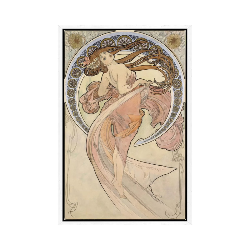 La Danse, 1898 by Alphonse Mucha - 1 Piece Wall Art on Canvas, 101.6 cm H x 66.04 cm W, White Framed Canvas