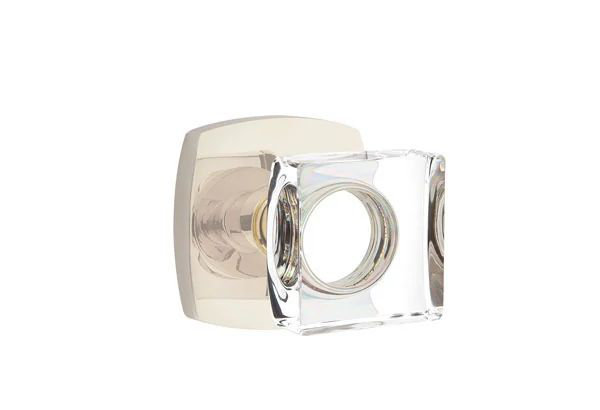 Ensemble de mortaise intérieure Emtek avec rosette urbaine moderne et poignée carrée en verre moderne, Nickel poli