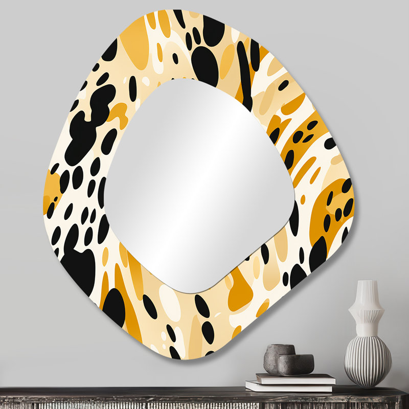 Mont Feline Grace Cheetah Print - Animal Print Asymmetrical Large Wall Mirror, Black Unique Shape Decorative Mirror, Printed Metal Art
