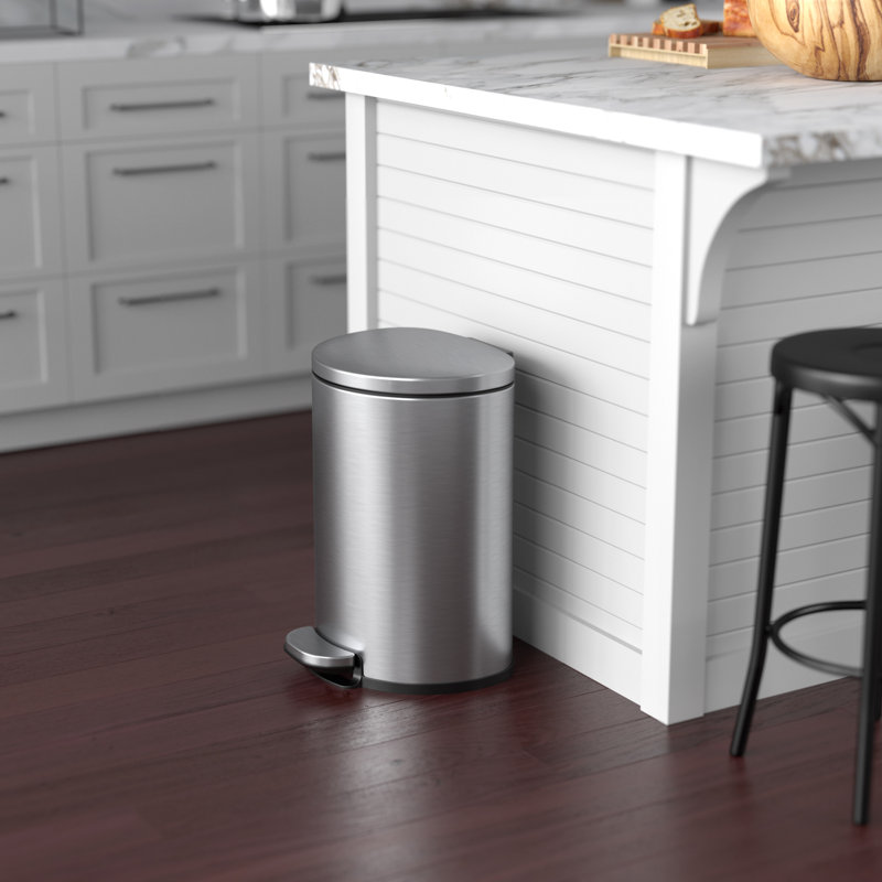 SoftStep 3 Gallon Brushed Stainless Steel Semi-Round Trash Can with Odor Filter