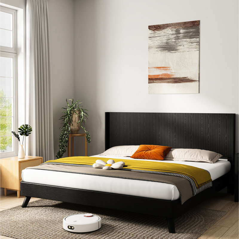 Tête de lit très grande en bois de 80,2 po de largeur - caractéristique de conception moderne, style à oreilles cannelé mural, décoration inspirée, agencement de couleur chêne noir, aspect de façade en bois véritable élégant, sculpture 3D contemporaine