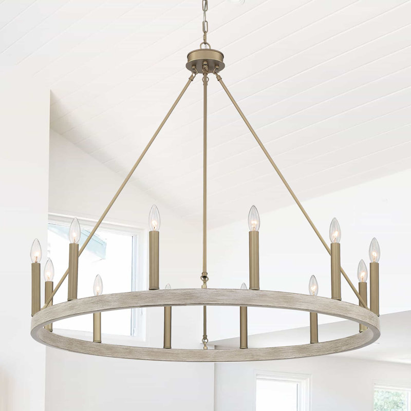 Beck 12-Light Dimmable Wagon Wheel Chandelier, French Ash