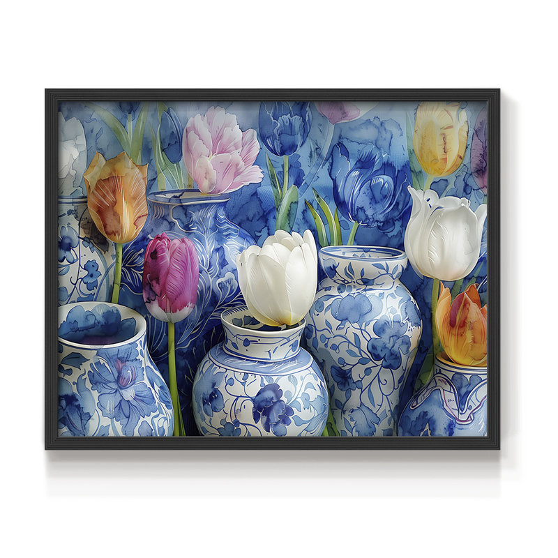 Floral Series-CXVI -Framed Print - Restickable, H 8 po x l 10 po, Noir, noir, noir, noir