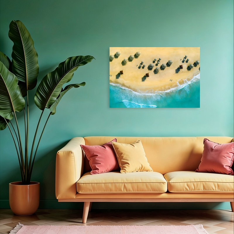 Affiche murale représentant une plage paisible avec sable doré, océan turquoise et océan doré, H 24 po x l 36 po