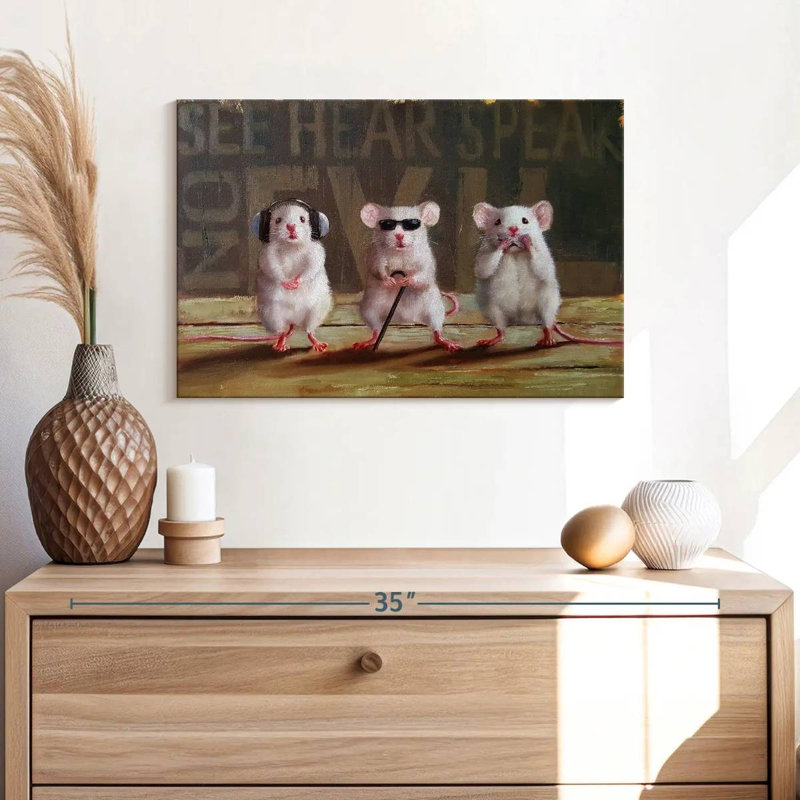 Three Wise Mice, 16" H x 24" W