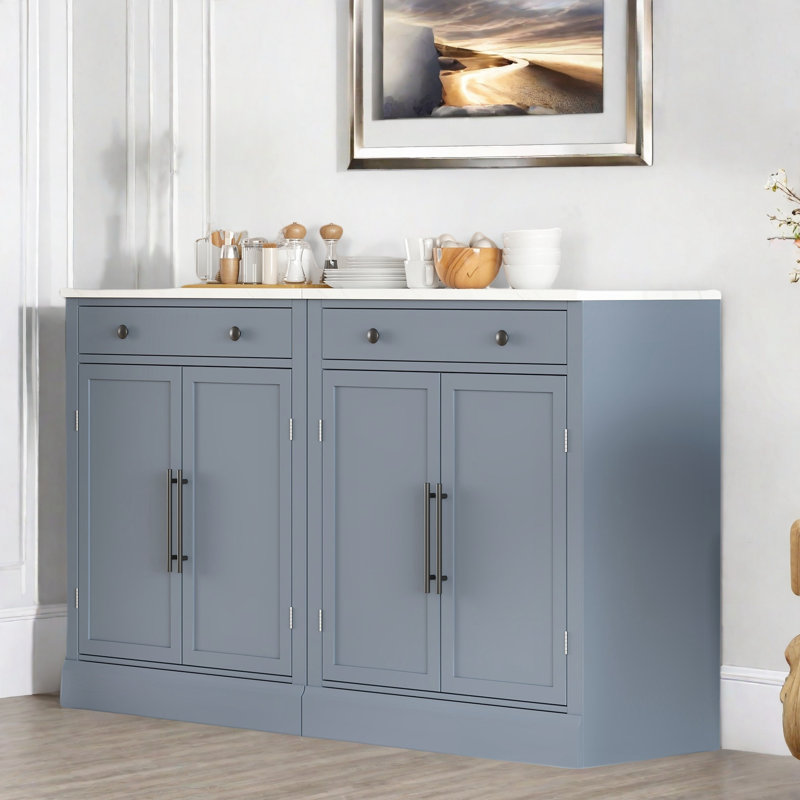 Buffet moderne avec 1 tiroir, 2 tablettes réglables et 2 tablettes de porte, ensemble de 2, Gris