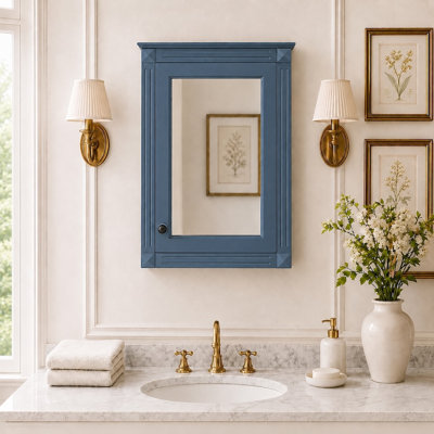 Lyonesse 20 in. W x 27.8 in. H Rectangular MDF Modern Wall Mounted Bathroom Medicine Cabinet with Mirror in Blue
