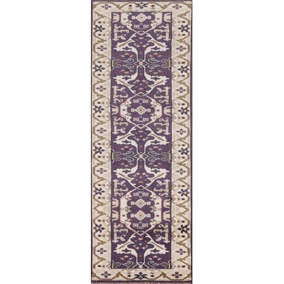Tapis de couloir oriental mauve et ivoire Oushak 3 x 10
