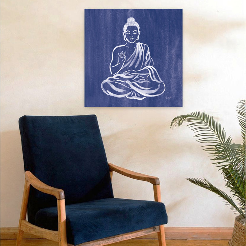 Bouddha contemporain avec art bleu asiatique, H 24 po x l 24 po