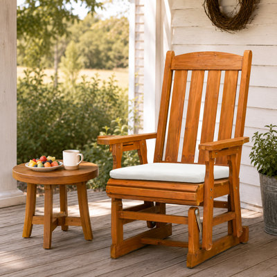 Fauteuil oscillant d'extérieur en bois massif avec coussin