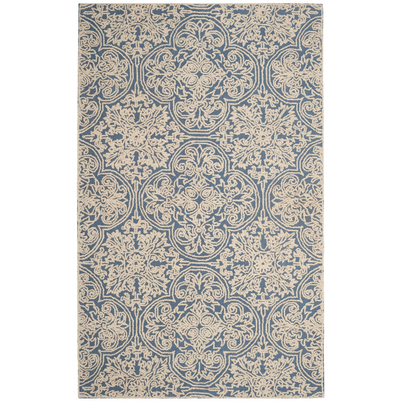 Marys Trace Hand Tufted Wool And Cotton With Latex Floral Rug, Rectangle 4' x 6', Ivory