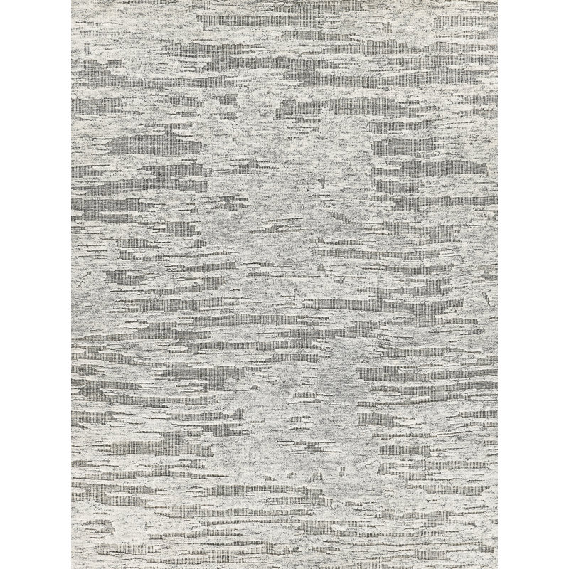 Calibre Abstract Hand-Knotted Wool Silver/Charcoal Area Rug, Rectangle 6' x 9'