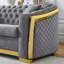 84 pouces salon en velours gris, canapé de luxe à 3 places, canapé de 84 pouces avec accents en acier inoxydable doré-2146386683