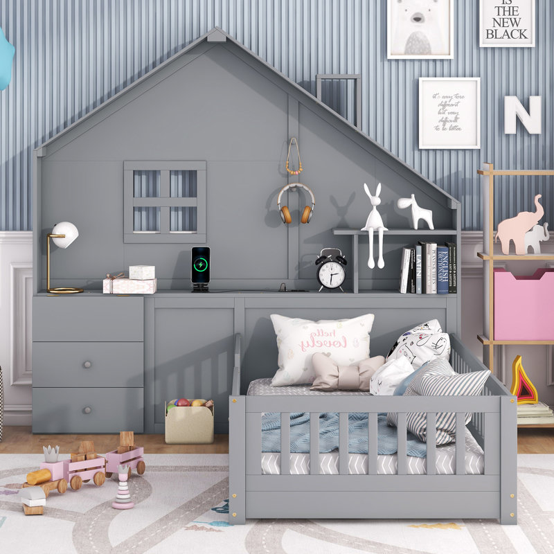 Charmant lit simple en bois massif pour la chambre à coucher