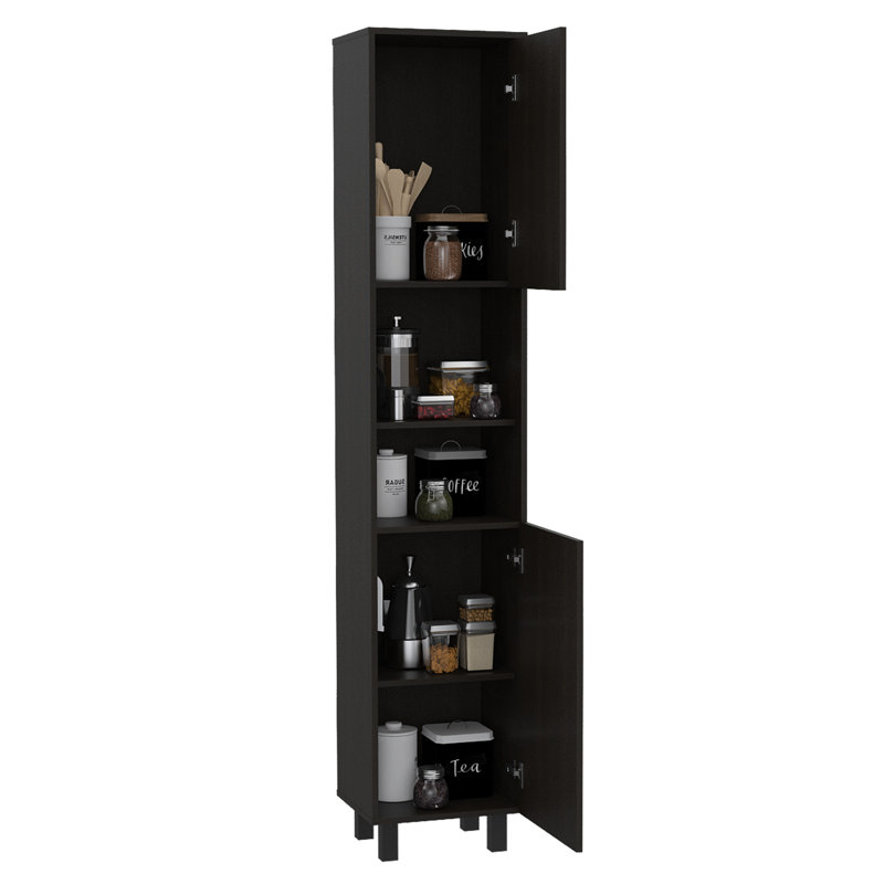 Hobart Pantry, Four Legs, Three Interior Shelves, Two Shelves, Two Cabinets, Black