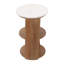Table d'appoint moderne à plateau rond en marbre avec rangement en bois à deux niveaux pour le salon - table de bout étroite pour la décoration intérieure - 23 po, blanc et brun