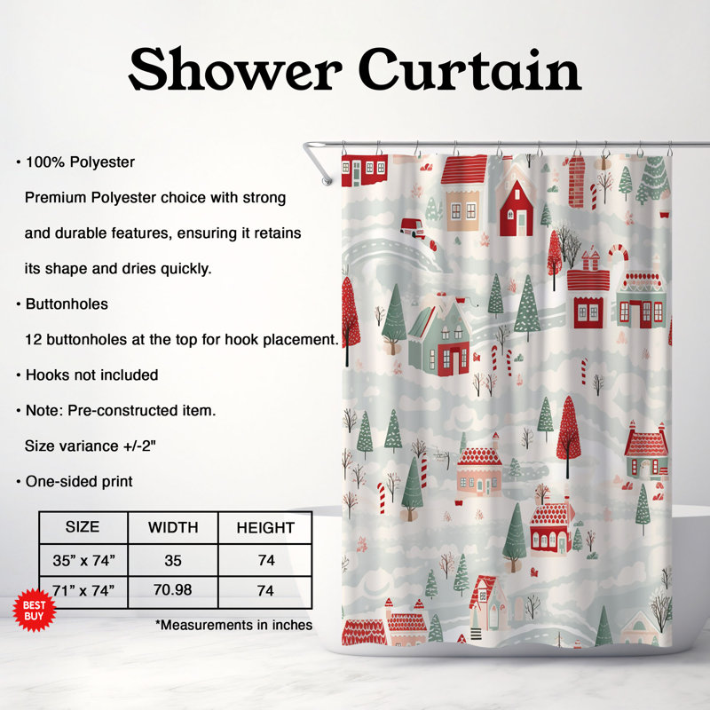 Rideau de douche Old-School Xmas - Premium, H 74 po x l 71 po