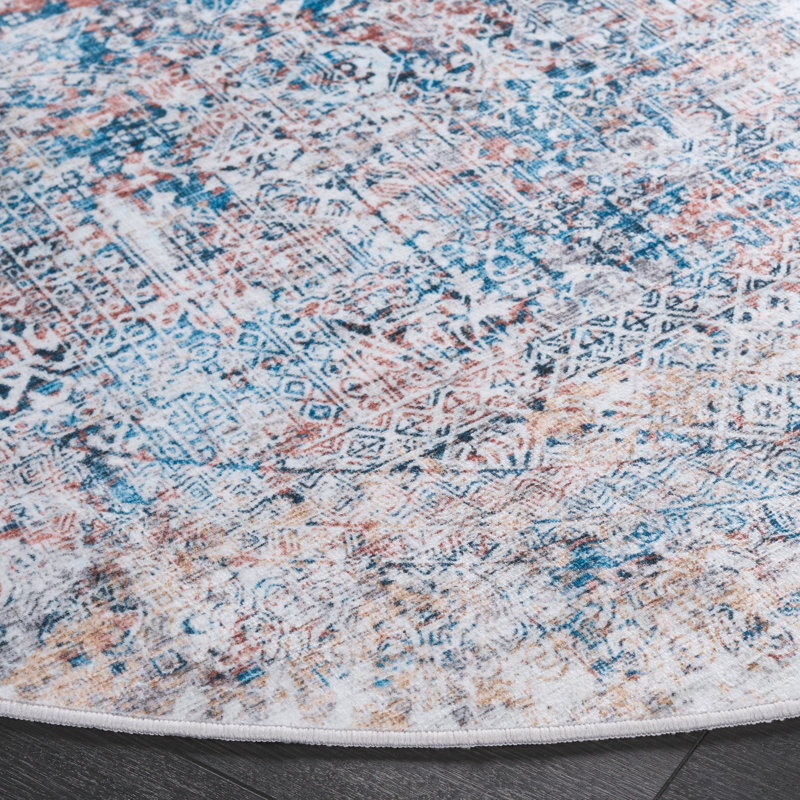 Tapis abstrait en polyester tissé à la machine bleu / gris Sulley, Rond 6 pi