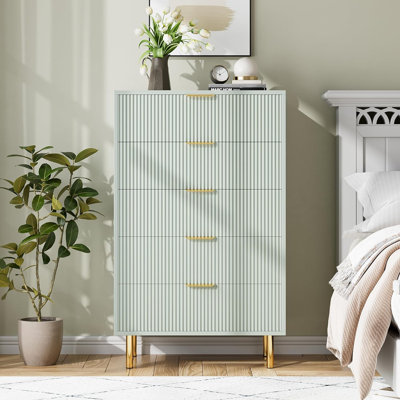 Dresser, Modern 5 Drawer Dresser for Bedroom with Gold Handle and Large Drawer,Double Chest of Drawers