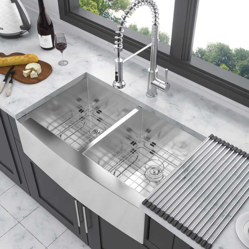 Évier double 33 po x 20 po x 9 po - Acier inoxydable calibre 18 pour décor de cuisine moderne 33 x 20 x 9 avec aspect élégant