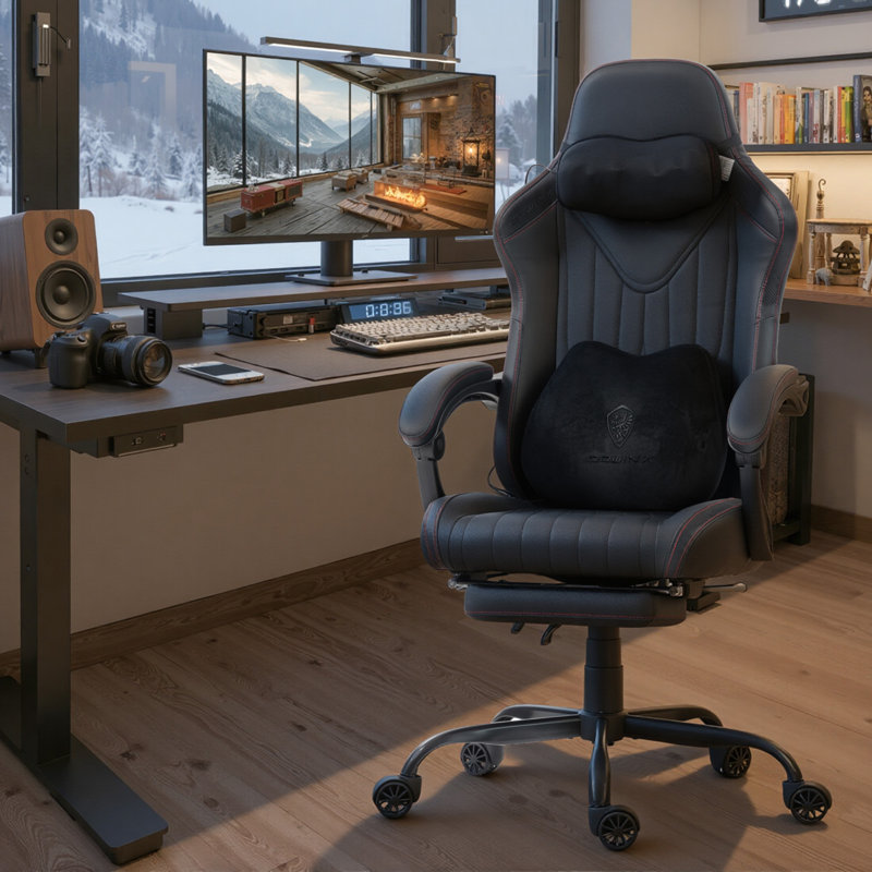 GOOSEA Gaming Chair with Shiatsu Massage for Neck, Lumbar Support, Ergonomic High Back Recliner for Home Office, Adjustable Height Computer Desk Chair with Premium Comfort Design, Black