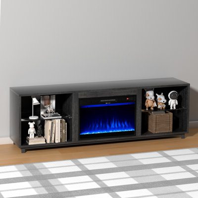 Console multimédia Ellguth pour téléviseur de 78 po ou moins avec foyer électrique et tablettes réglables de 78 po ou moins