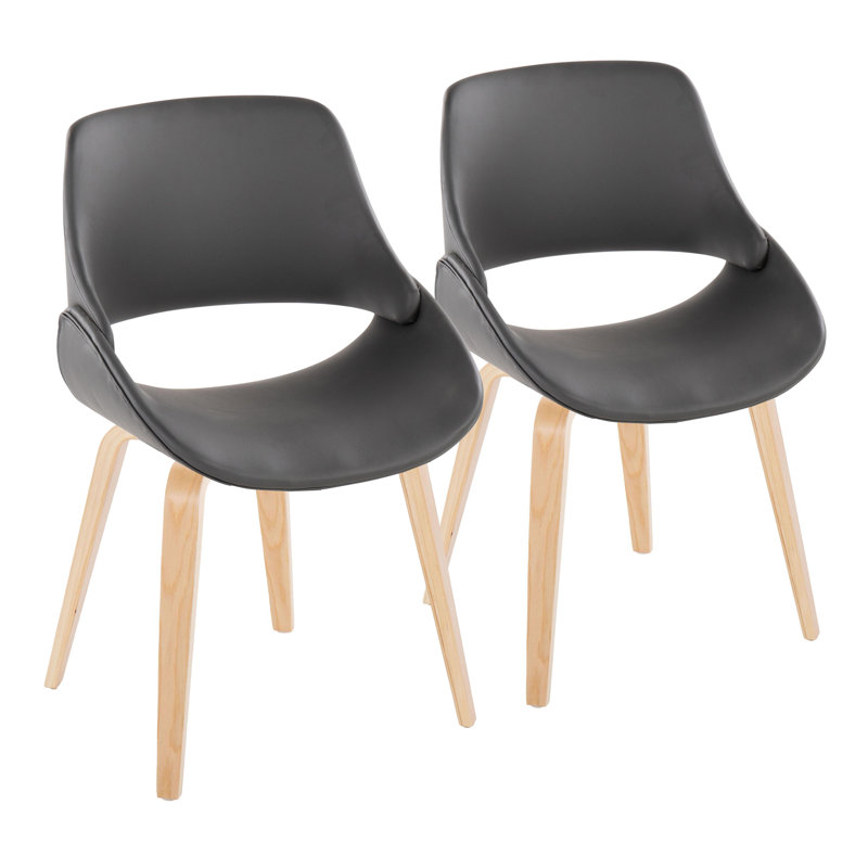 Linnetta 19.25'' H Upholstered Side Chair, Gray Faux Leather, Natural Bent Wood