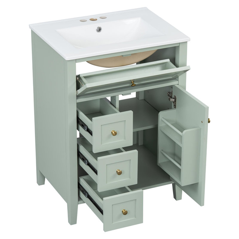 Meuble-lavabo de 24 po avec lavabo, 3 tiroirs et armoire, Vert, 24"