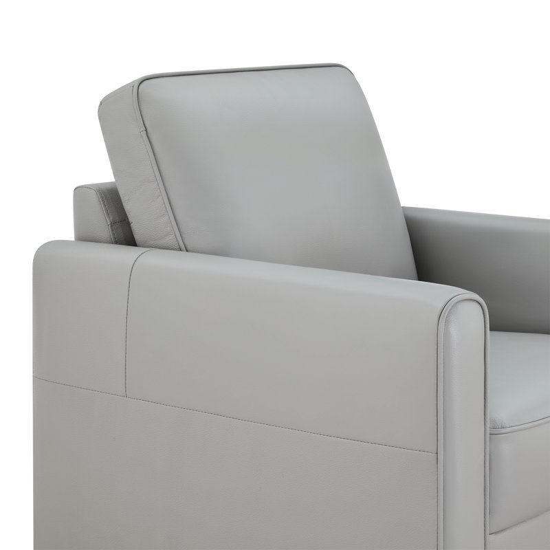 Weston Genuine Leather Swivel Accent Chair, Light Gray