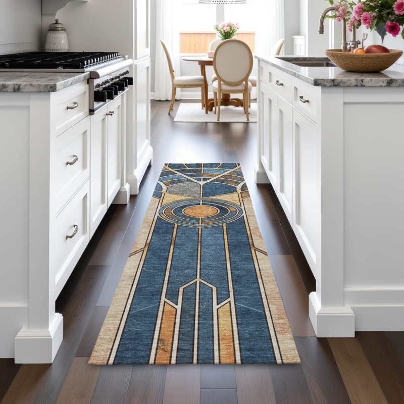 Machine Washable Indoor/Outdoor Kimberlin ACN2176 Geometric Rug, Runner 2'3" x 7'6"