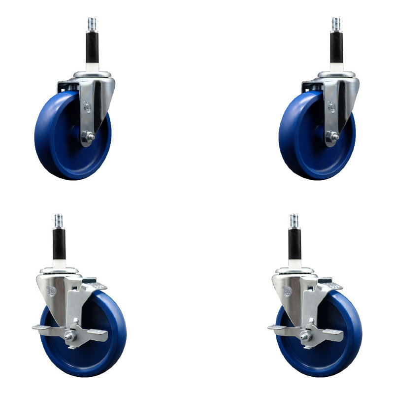Solid Poly Wheel Swivel 7/8 Inch Expanding Stem Caster Set 2 Brakes SCC