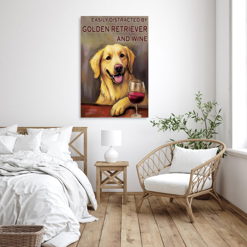 Kyandra Golden Retriever And Wine, H 36 po x l 24 po x P 1,25 po