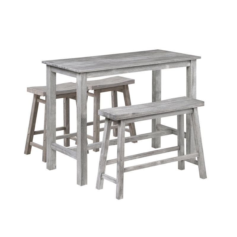 Colynn Counter Height Rubberwood Solid Wood Dining Set, Storm Gray Wire-Brush, 4