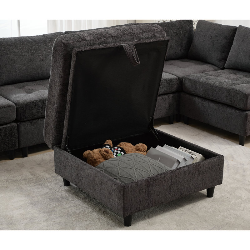 Canapé modulaire modulaire avec repose-pieds avec rangement, canapé en U, repose-pieds avec rangement, minimaliste, canapé modulaire convertible, chenille, rembourré, 6 places, salon, vert