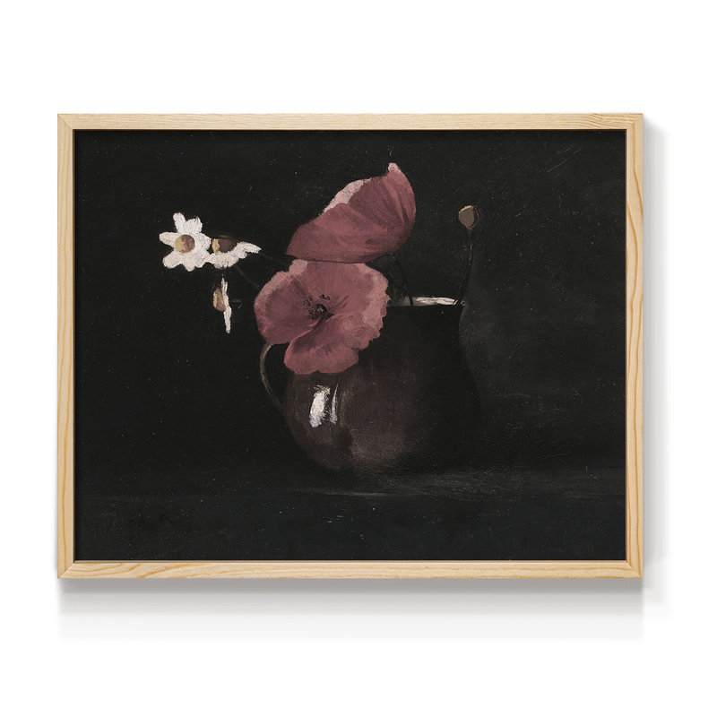 Motif floral rétro - LXIV - reproduction encadrée, H 16 po x l 20 po, Naturel