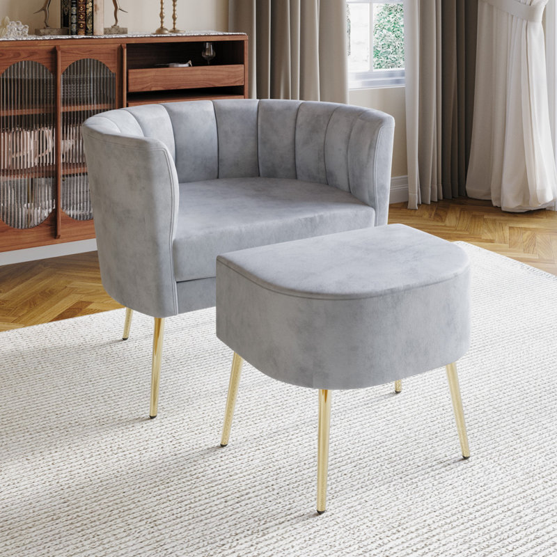 Fauteuil rembourré avec repose-pieds Keighley, Velours gris argenté