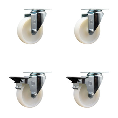 4 Piece Nylon Swivel Top Plate Caster Set with 2 Posi Brakes