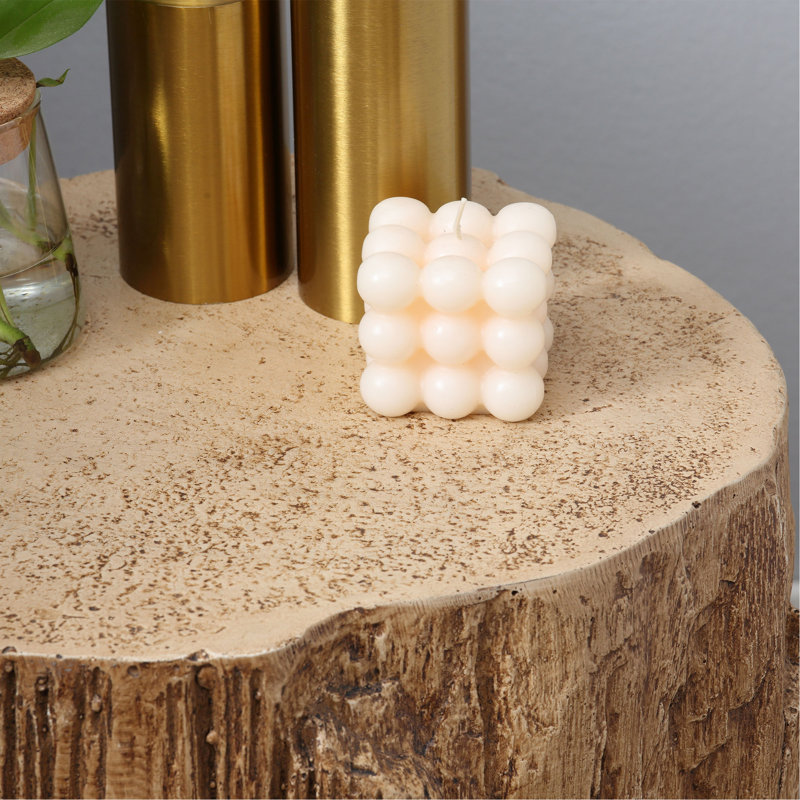 Tree Stump Stool, Decorative Side Table With Round Tabletop, Concrete End Table With Wood Grain Finish, For Indoors And Outdoors, Natural