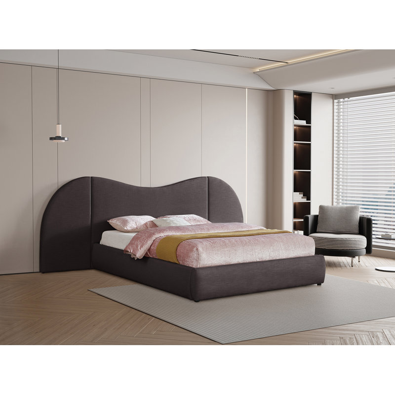 Lit à panneau tapissier Hyrup, Grand, Brown Linen Textured Fabric