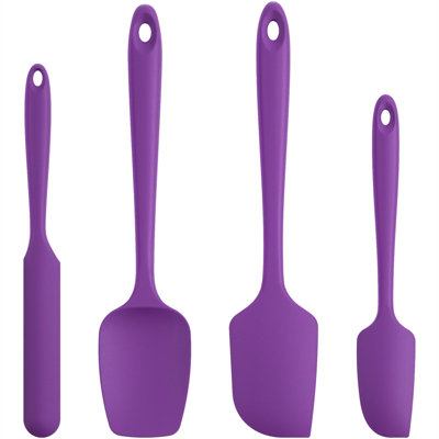 Lot De 4 Cuillères En Silicone Colorées - 20.5 Cm, Antiadhésives | Pour Mélanger, Servir, Cuisine Quotidienne