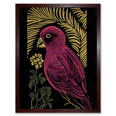 Parrot Tropical Plants Modern Vintage Linocut - Print