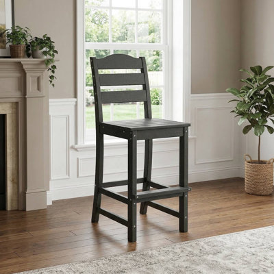 30" All-Weather UV-Resistant HDPE Outdoor Counter Height Bar Stool, Ergonomic Curved Backrest & Stable Anti-Slip Footrest, Waterproof Low-Maintenance