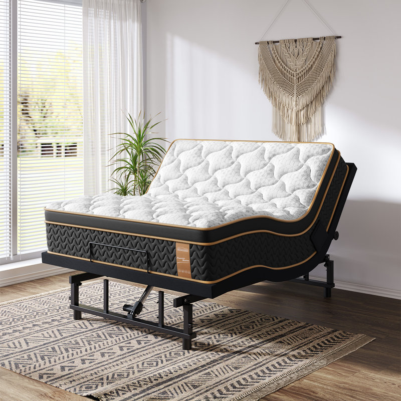 Lit réglable à 3 côtés avec matelas hybride de 12 po et télécommande sans fil, zéro gravité, soulagement du ronflement, fermeté moyenne