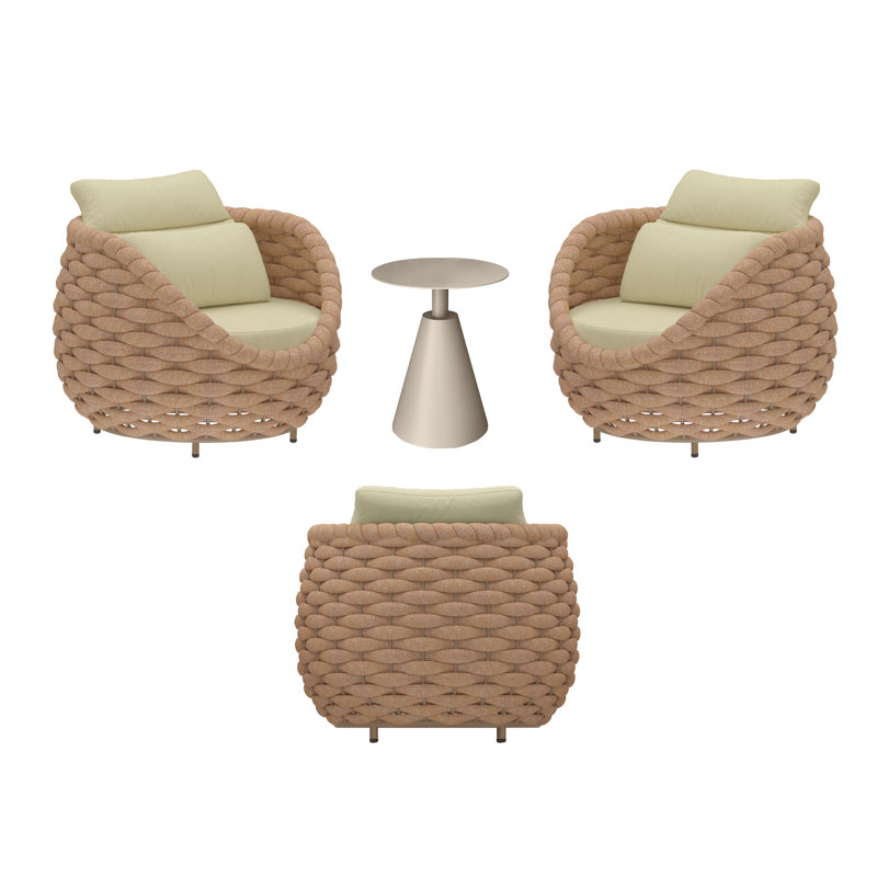 Fully Assembled Altuminum Frame PVC-coated polyester Rope 4set 3 Person Outdoor Lounge Single Sofas With Coffee Table and Cushions for Outdooruse,Balcony, Terrace, Poolside,Garden,Patio,Porch