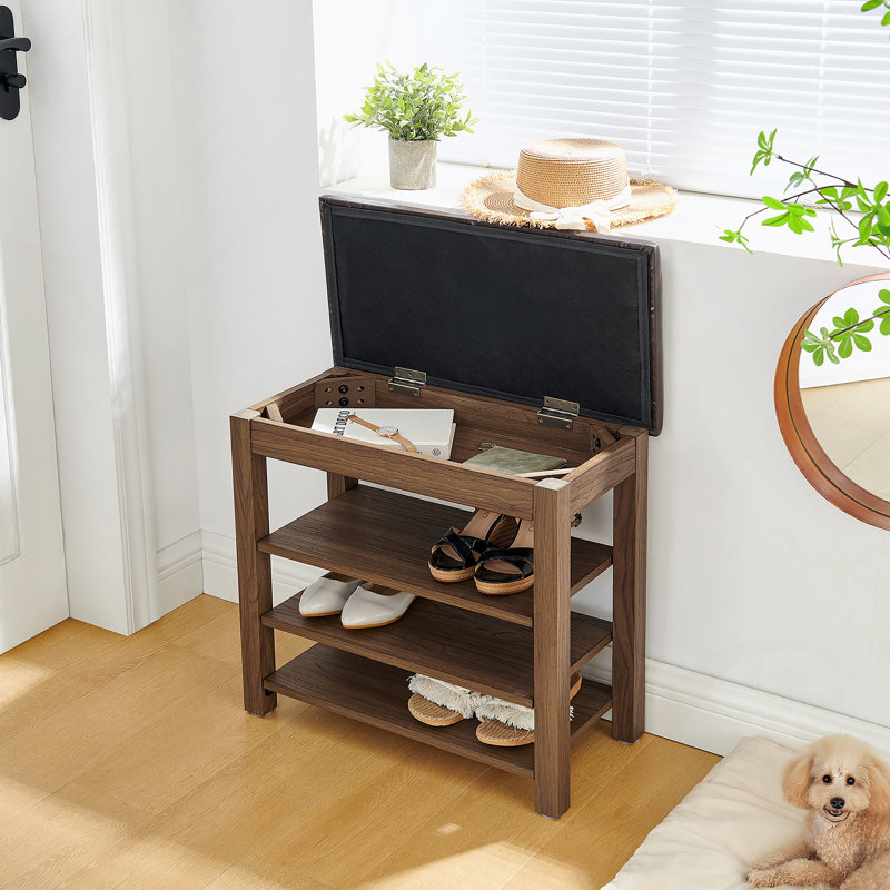 Small Shoe-Changing Bench With Shelves, Brown