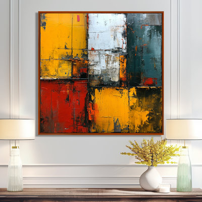 Cubiste, tranquillité, jaune, rouge, bleu, abstrait, art mural